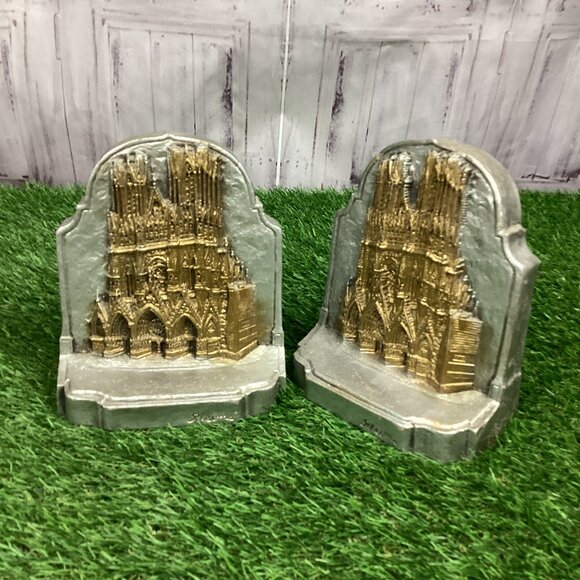 Rheims Notre Dame Cathedral Bookends Vintage - Picture 1 of 14